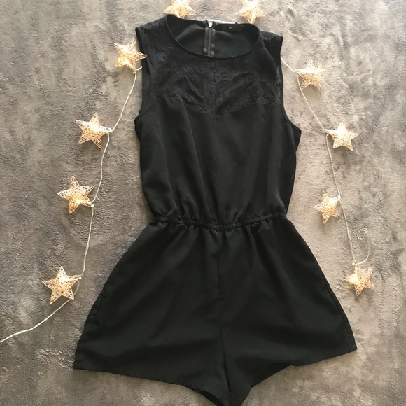 Classic Black Romper with Lace Top - Picture 3 of 6